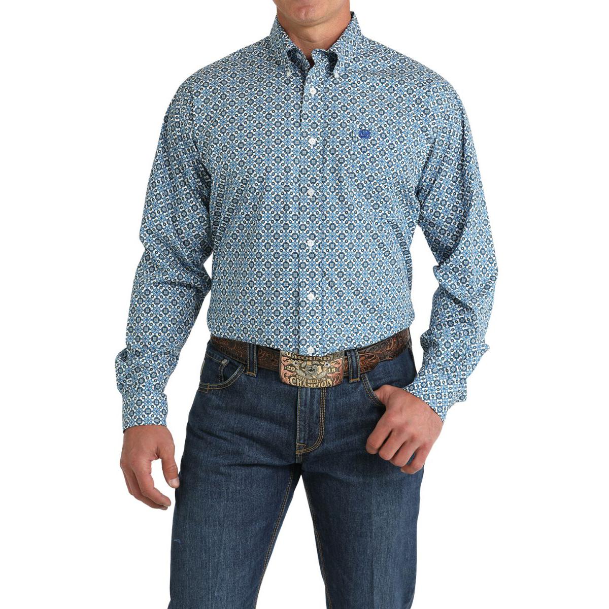 Cinch Classic Fit Long Sleeve Men's Cotton Print Shirt - White