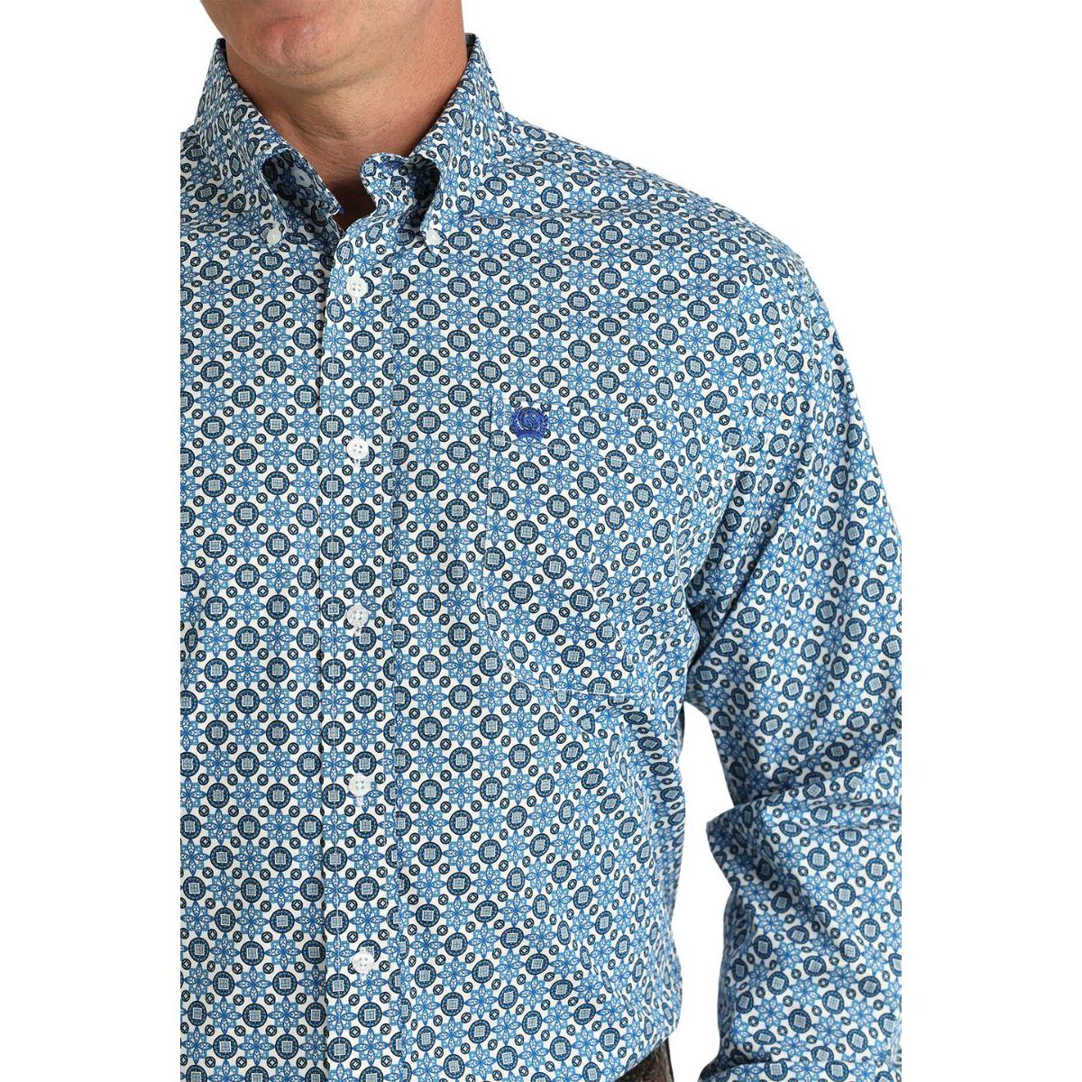 Cinch Classic Fit Long Sleeve Men's Cotton Print Shirt - White