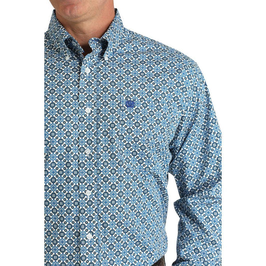 Cinch Classic Fit Long Sleeve Men's Cotton Print Shirt - White