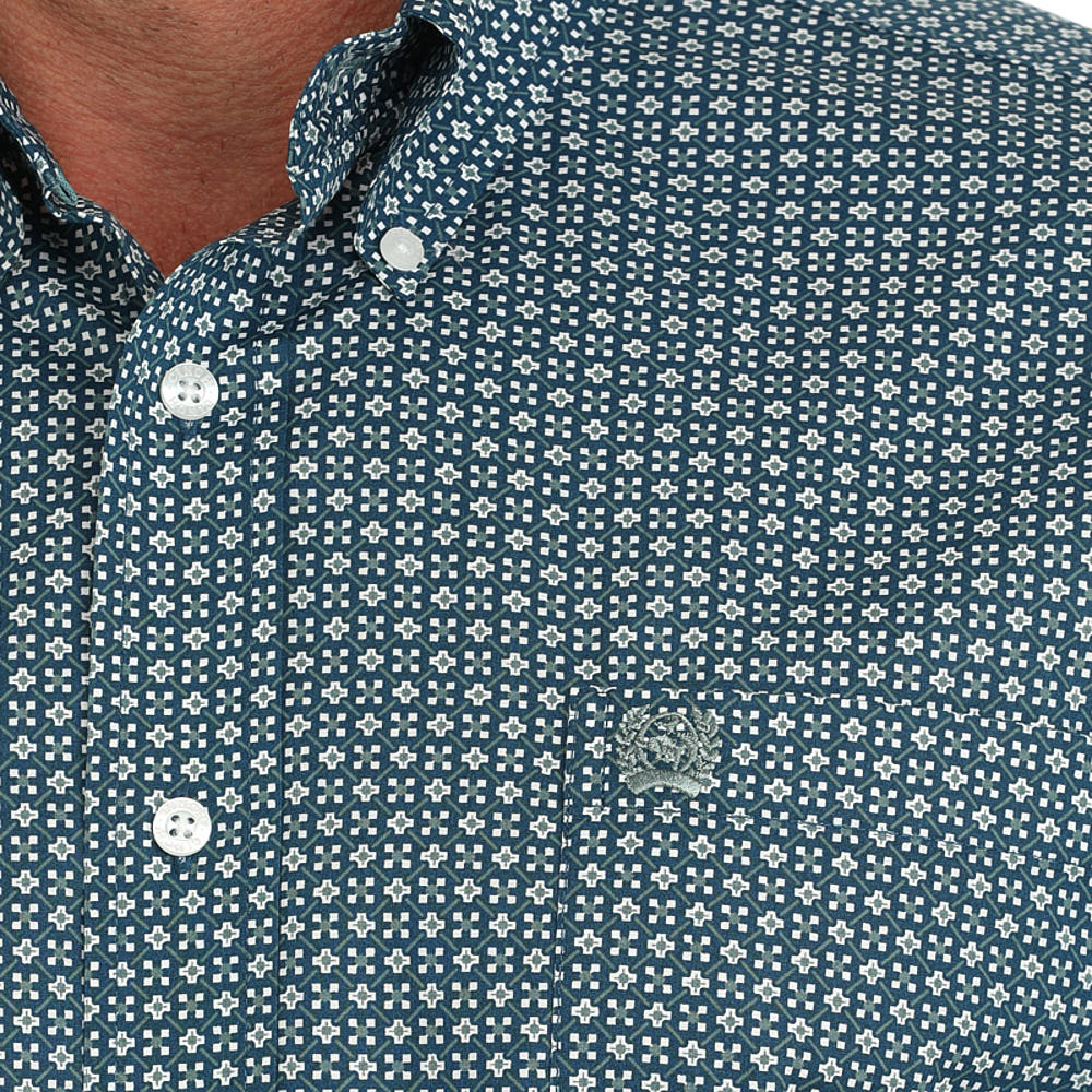 Cinch Men's Long Sleeve Print Shirt- Blue