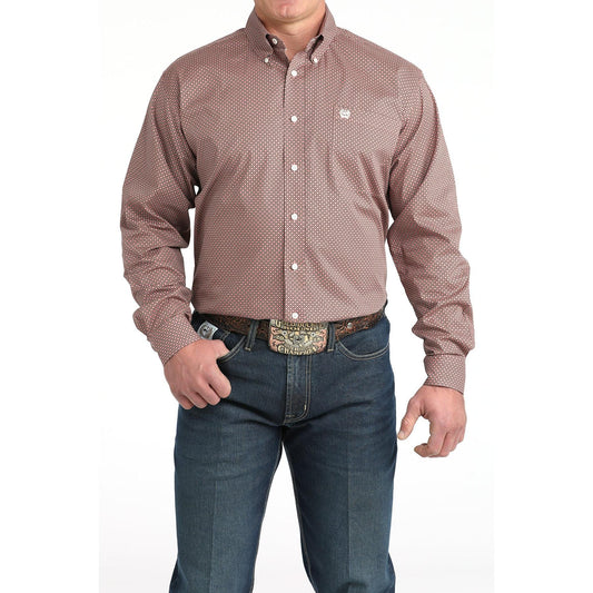 Cinch Men's Long Sleeve Print Shirt - Pink