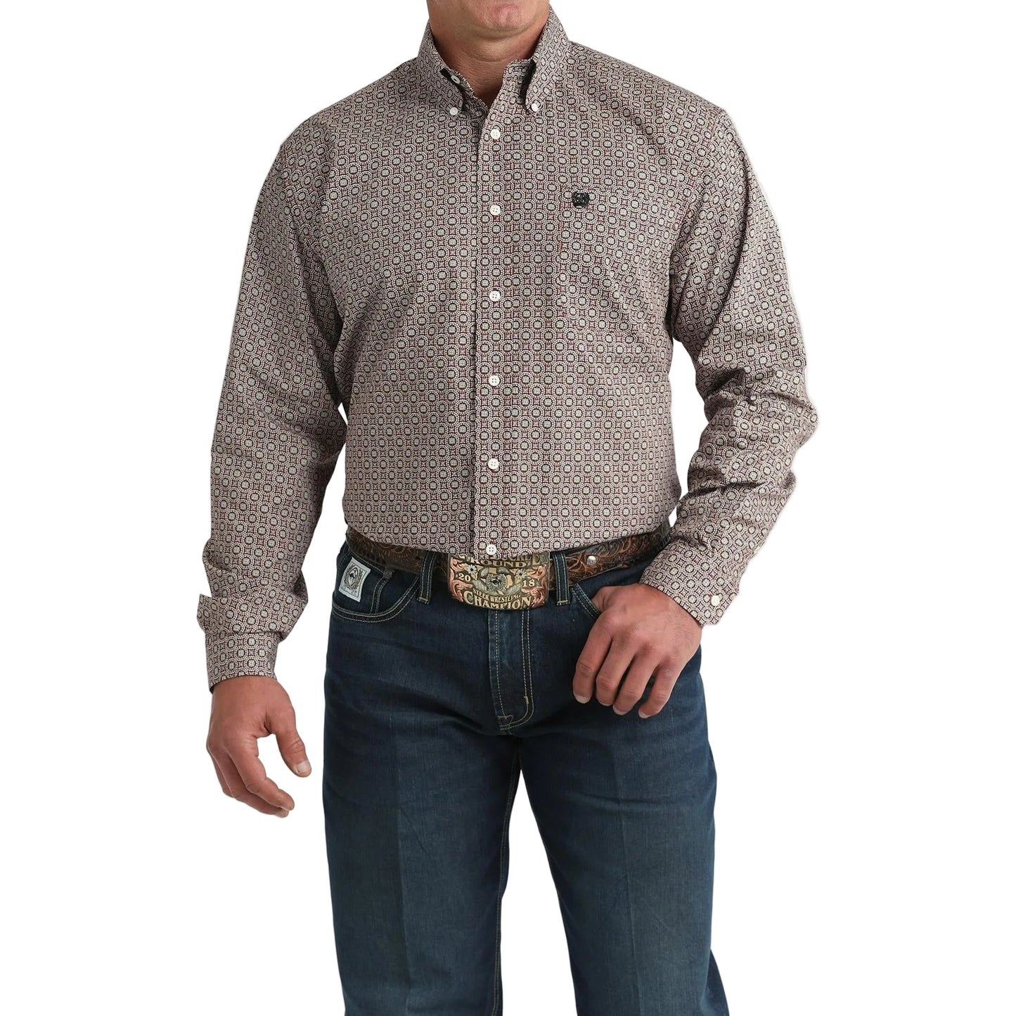 Cinch Men's Long Sleeve Print Shirt - Burgundy