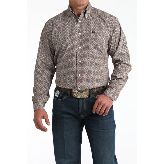 Cinch Men's Long Sleeve Print Shirt - Burgundy