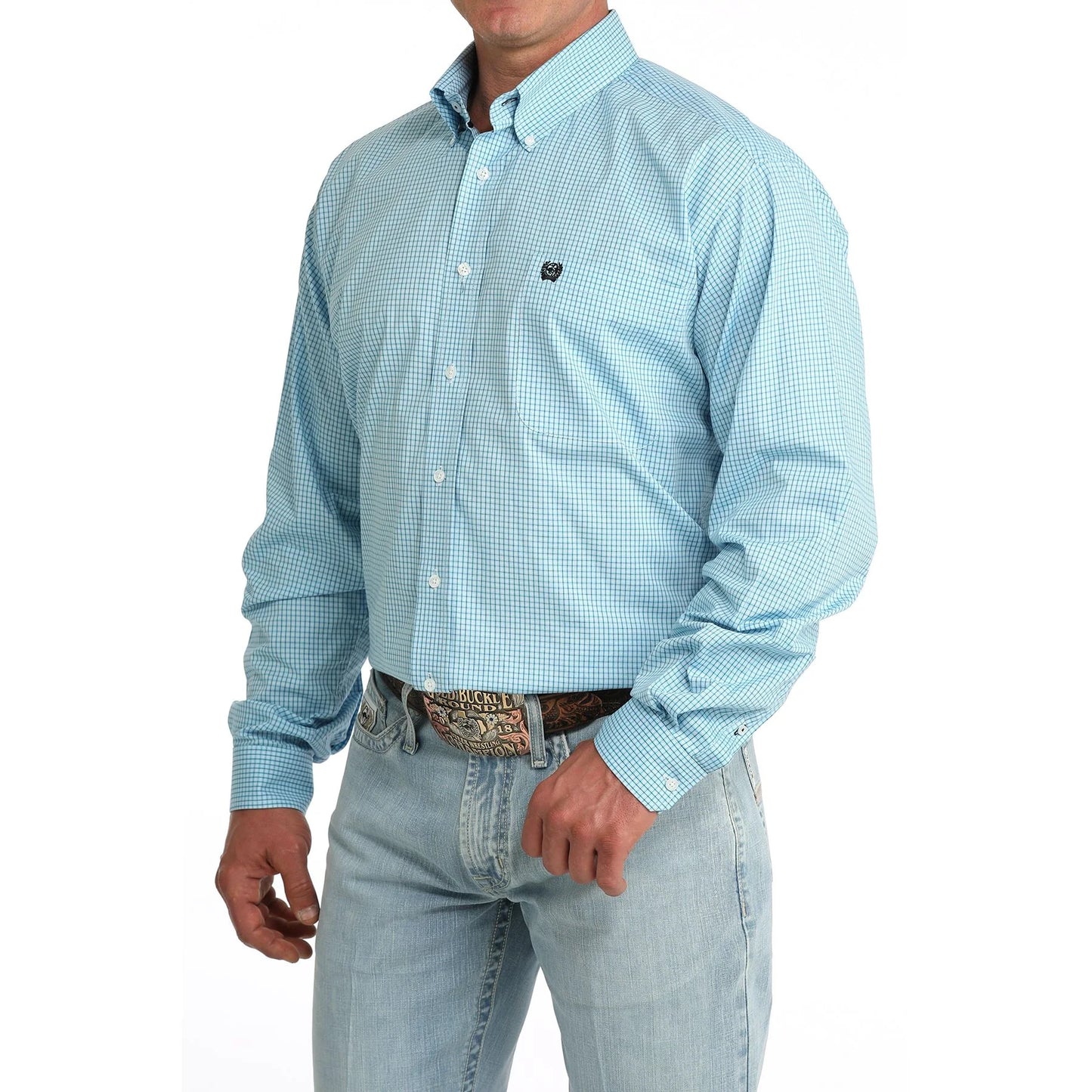 Cinch Men's Long Sleeve Plaid Shirt- Blue