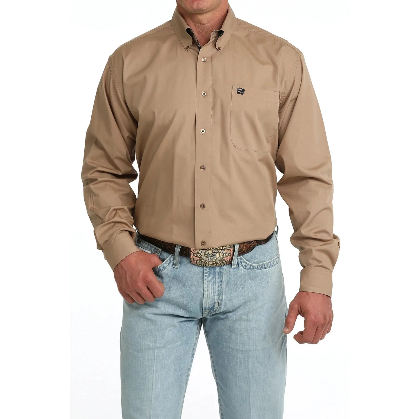 Cinch Men's Long Sleeve Print Shirt- Khaki