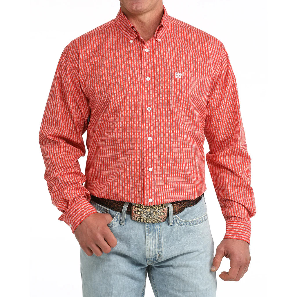Cinch Men's Long Sleeve Geo Print Shirt- Red