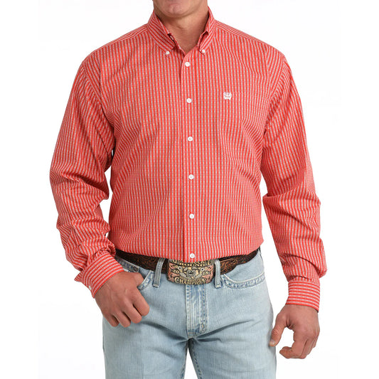 Cinch Men's Long Sleeve Geo Print Shirt- Red
