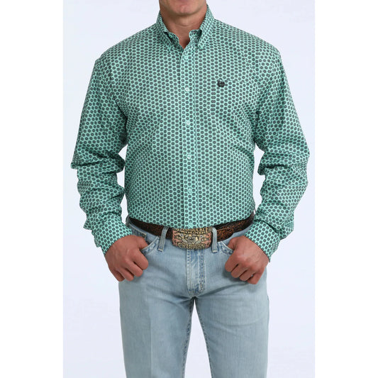 Cinch Men's Long Sleeve Geo Print Shirt- Turquoise