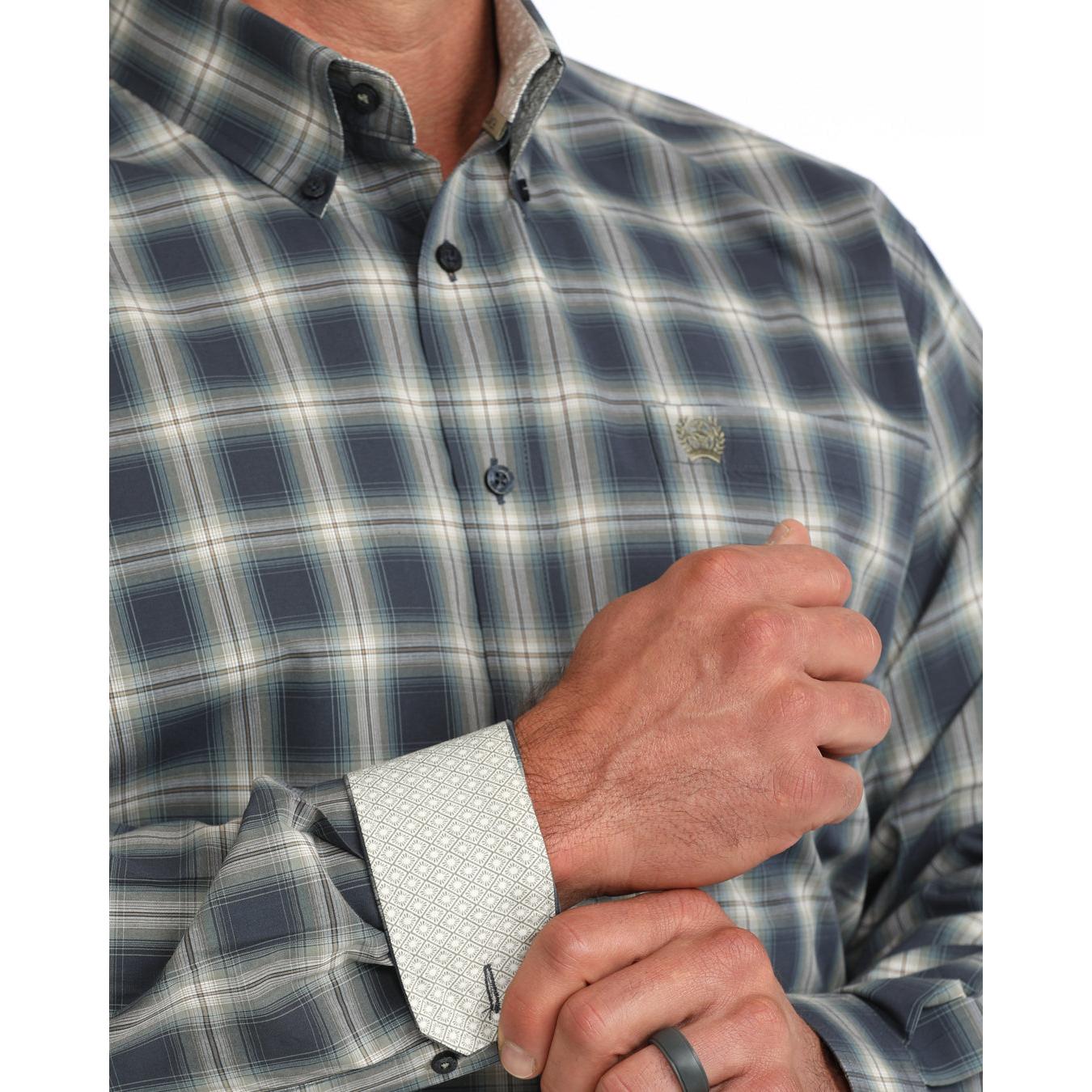Cinch Men's Long Sleeve Plaid Western Shirt - Navy