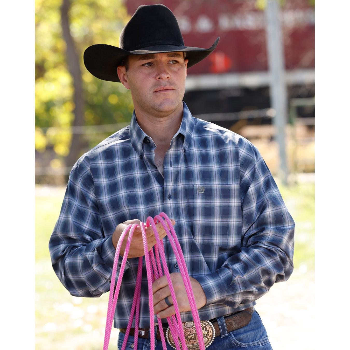 Cinch Men's Long Sleeve Plaid Western Shirt - Navy