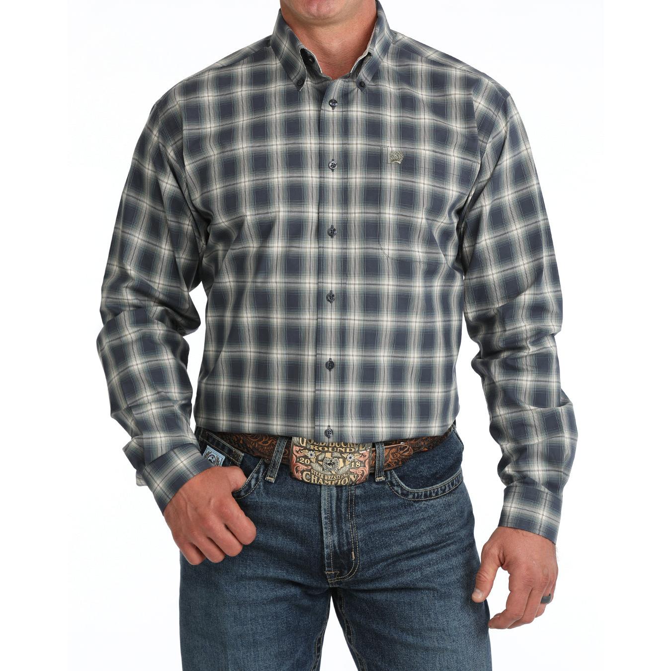 Cinch Men's Long Sleeve Plaid Western Shirt - Navy