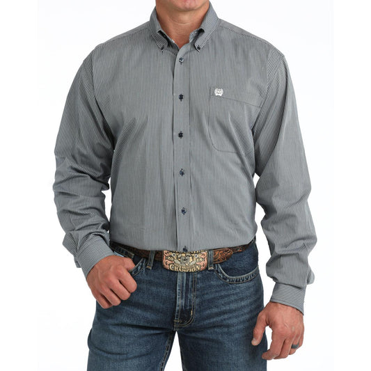 Cinch Men's Long Sleeve Stretch Stripe Western Shirt - Navy