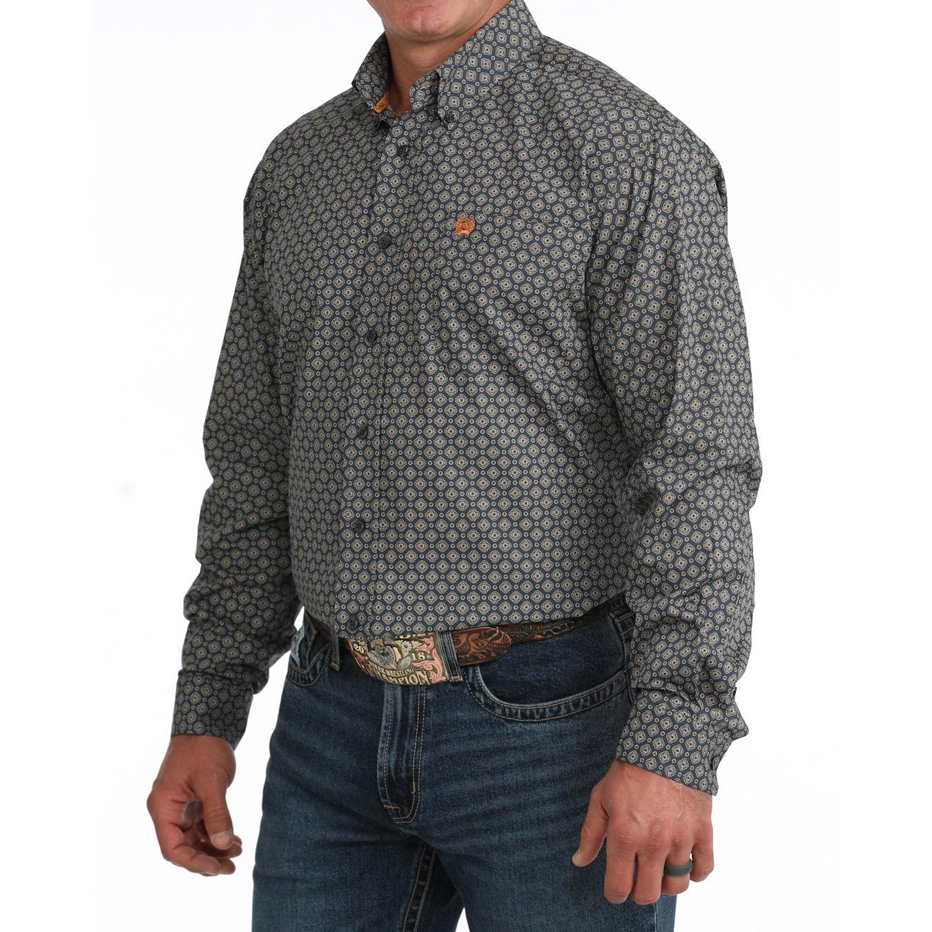 Cinch Men's Long Sleeve Print Western Shirt - Navy