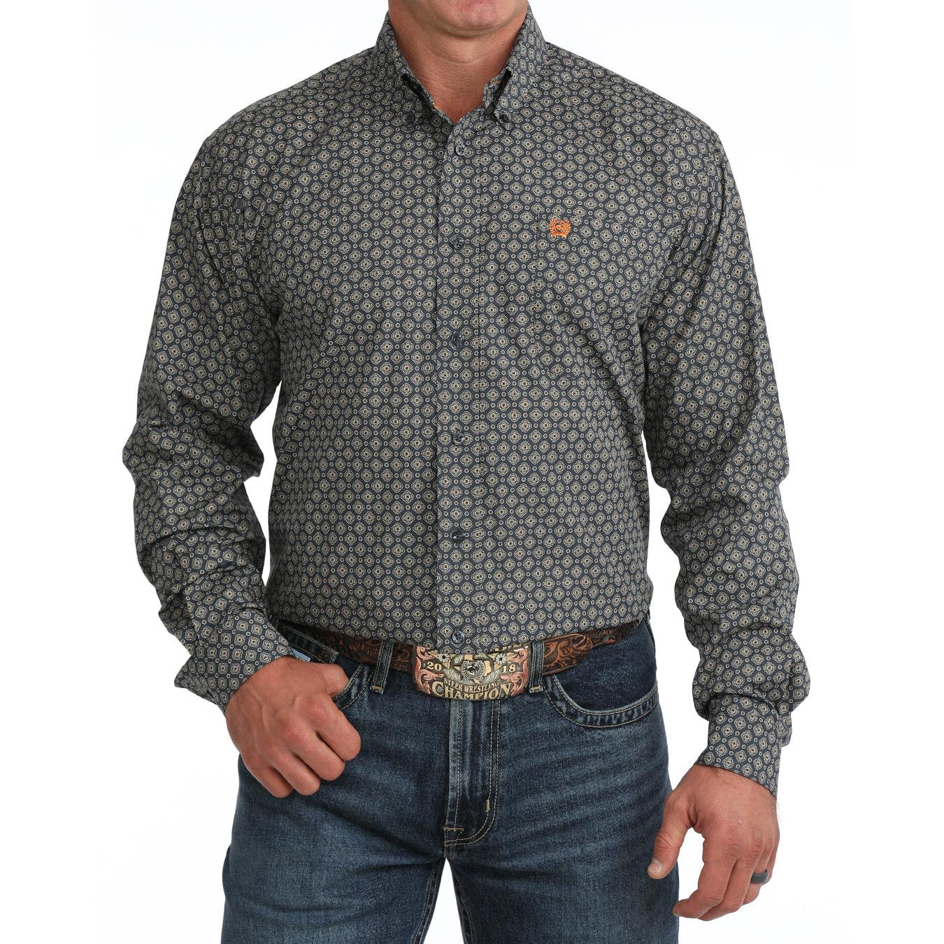 Cinch Men's Long Sleeve Print Western Shirt - Navy