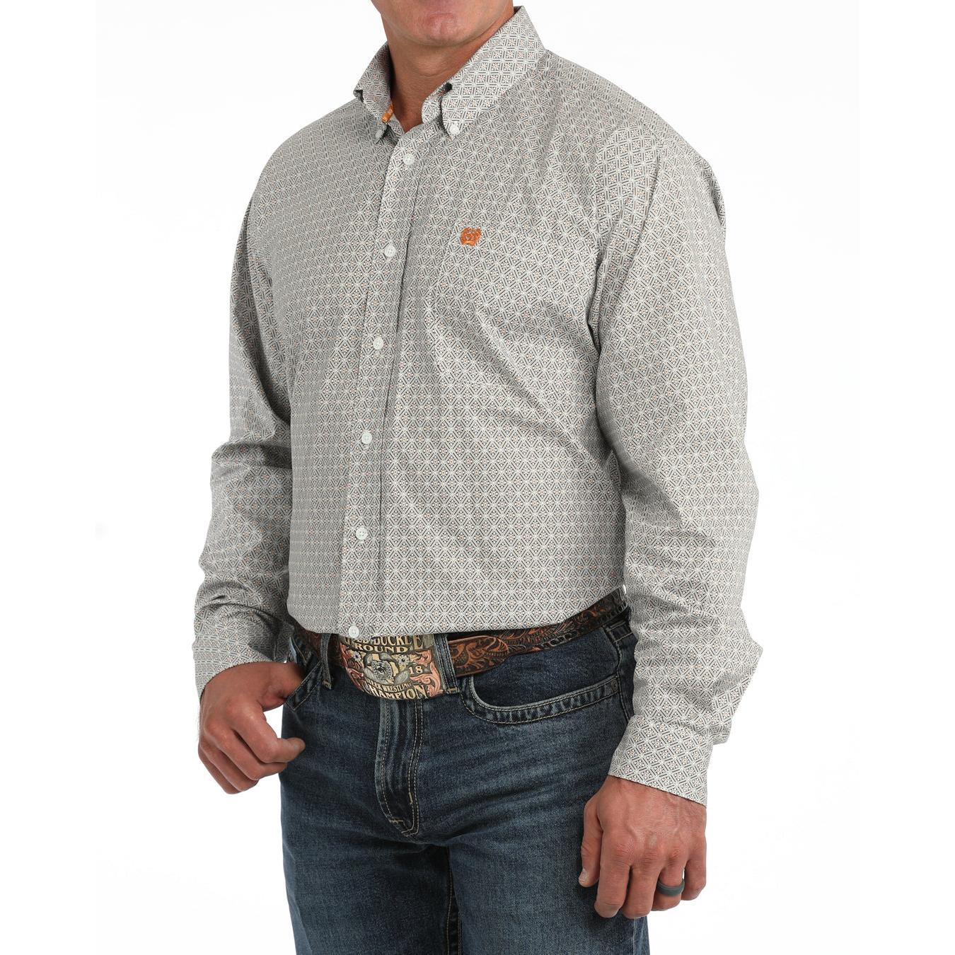 Cinch Men's Long Sleeve Stretch Print Western Shirt - White
