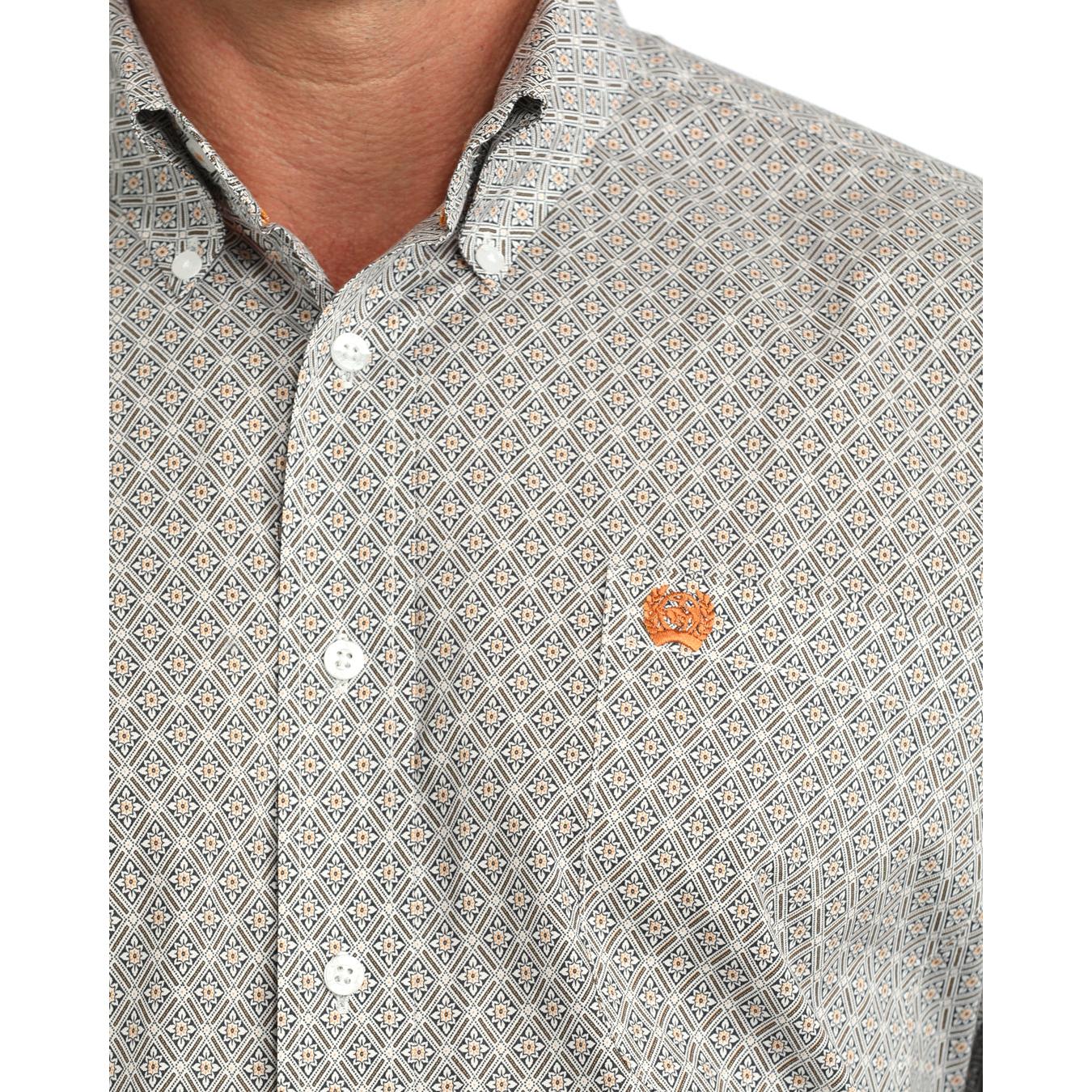 Cinch Men's Long Sleeve Stretch Print Western Shirt - White
