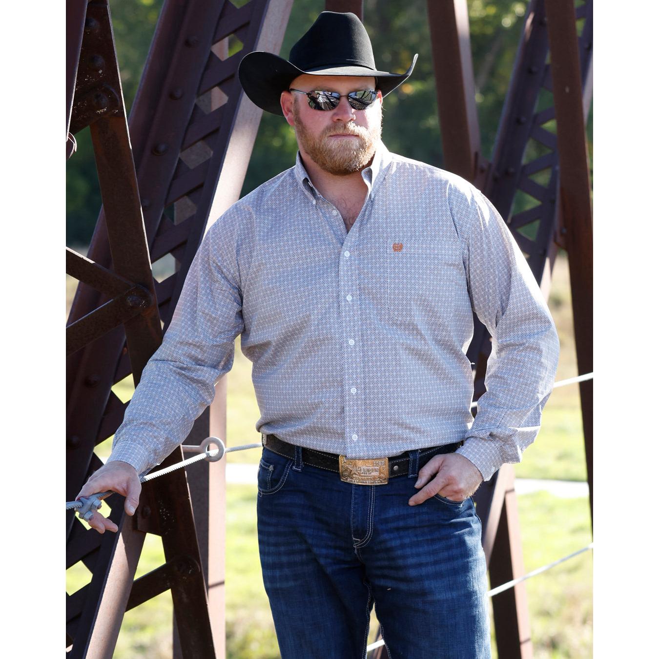 Cinch Men's Long Sleeve Stretch Print Western Shirt - White