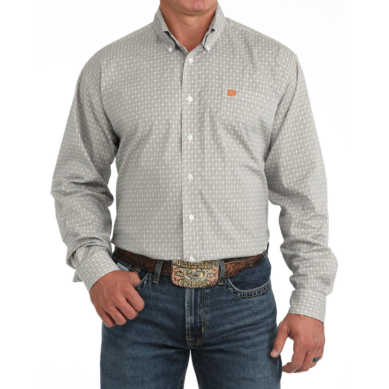 Cinch Men's Long Sleeve Stretch Print Western Shirt - White
