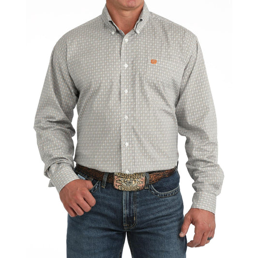 Cinch Men's Long Sleeve Stretch Print Western Shirt - White