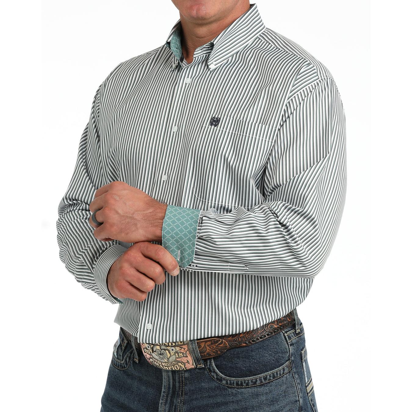 Cinch Men's Long Sleeve Twill Stripe Western Shirt - Blue
