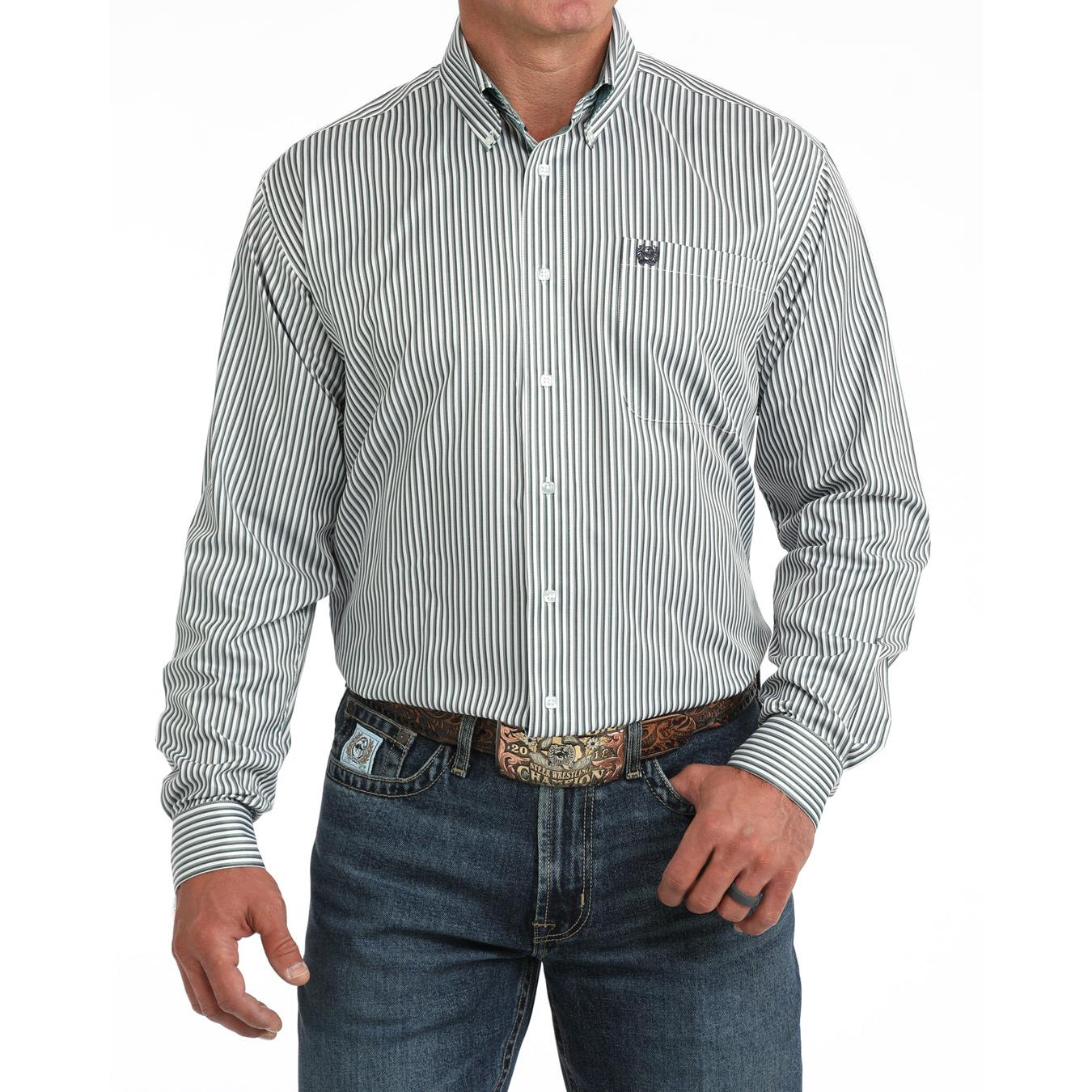 Cinch Men's Long Sleeve Twill Stripe Western Shirt - Blue