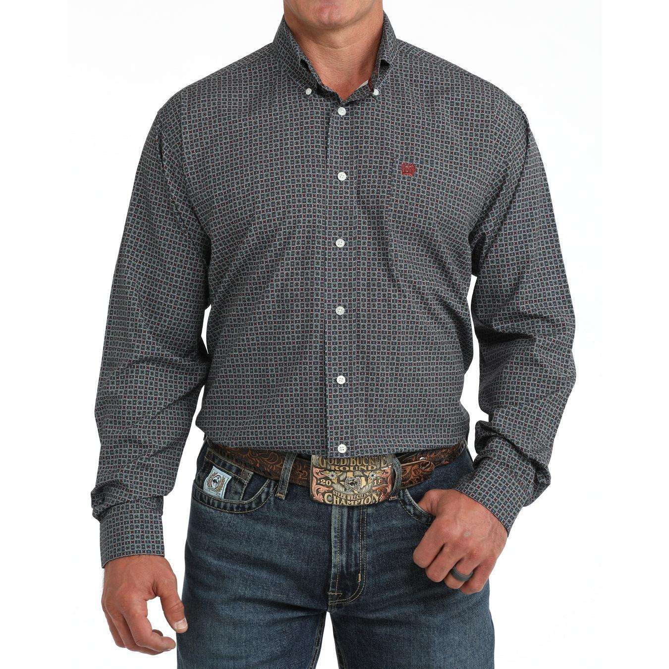 Cinch Men's Long Sleeve Print Arenaflex Shirt - Blue