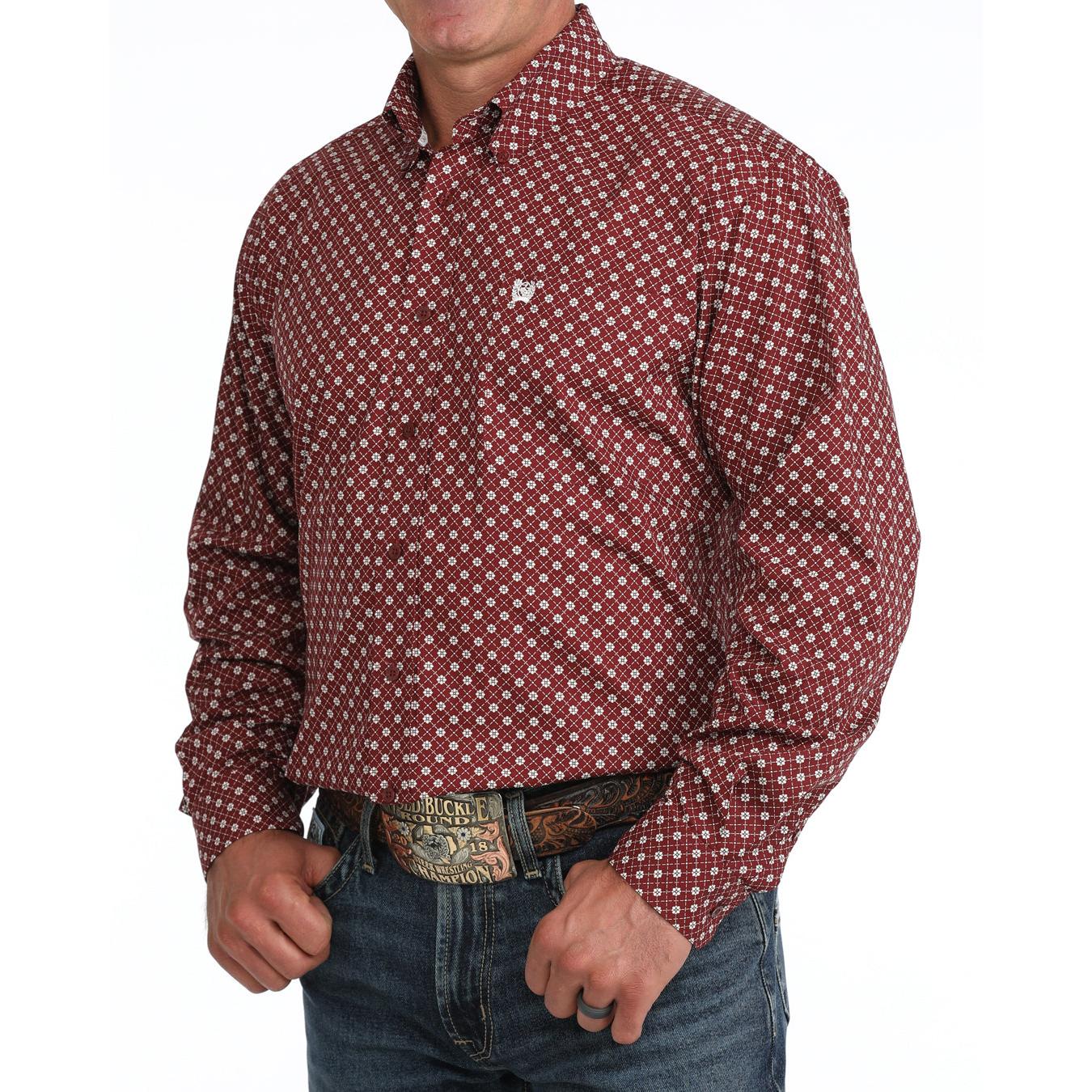 Cinch Men's Long Sleeve Print Western Shirt - Burgundy