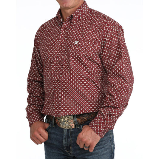 Cinch Men's Long Sleeve Print Western Shirt - Burgundy