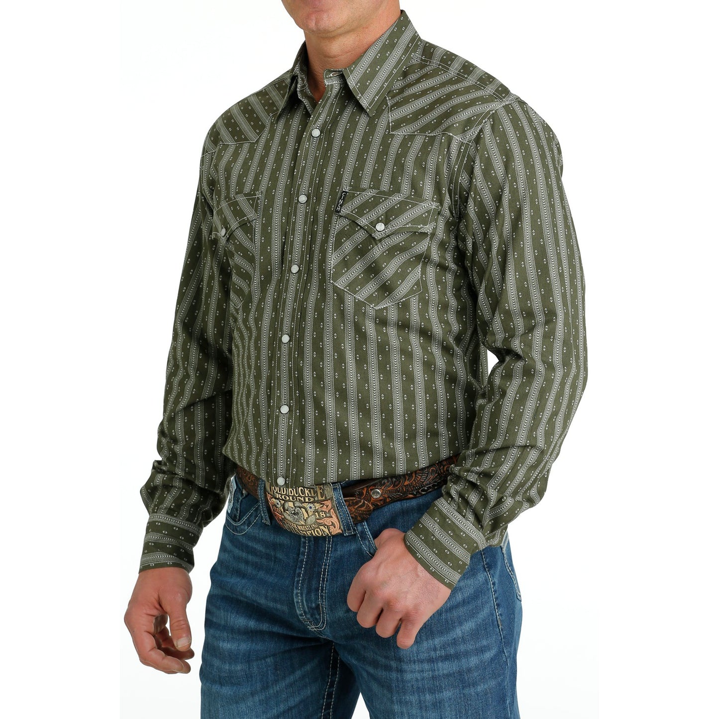 Cinch Men's Long Sleeve Modern Fit Print Shirt - Olive