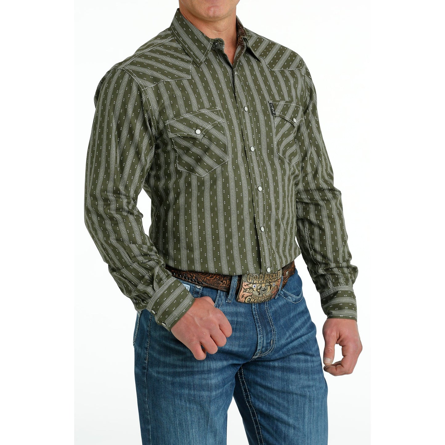 Cinch Men's Long Sleeve Modern Fit Print Shirt - Olive