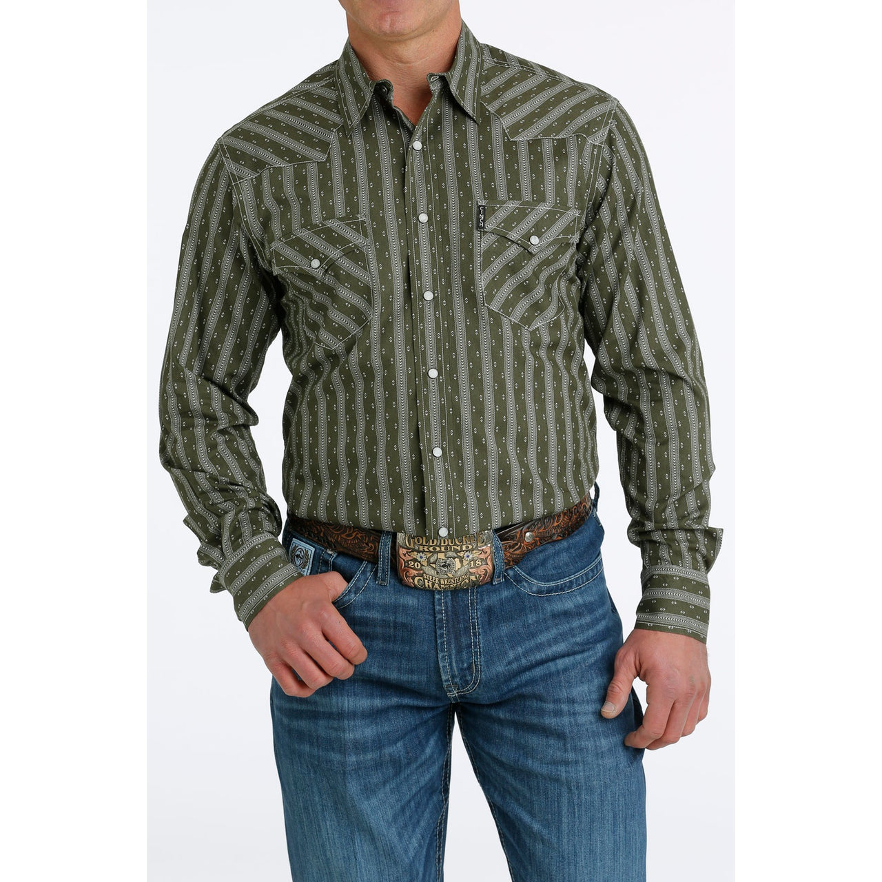 Cinch Men's Long Sleeve Modern Fit Print Shirt - Olive