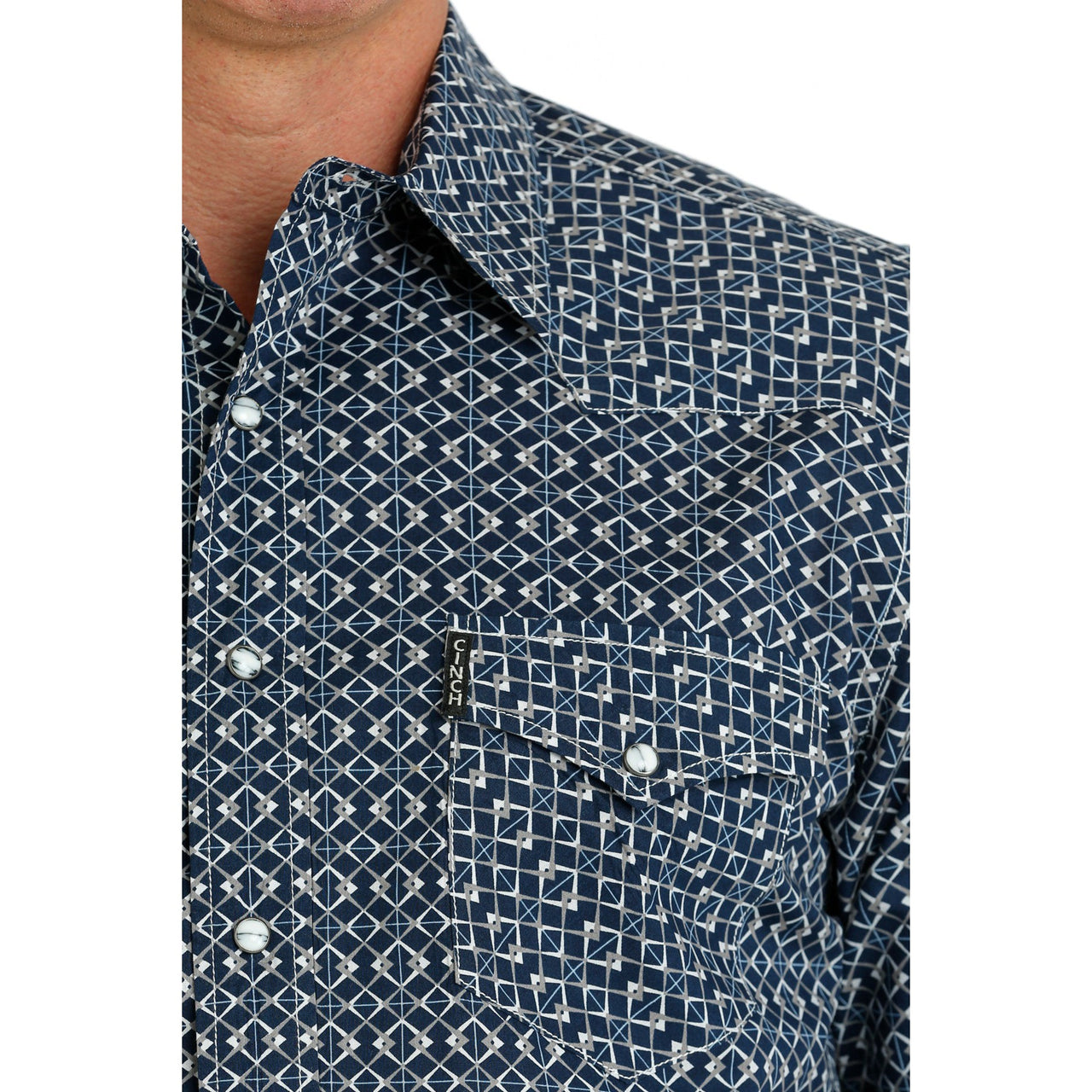 Cinch Men's Long Sleeve Modern Fit Geometric Print Snap Shirt - Navy