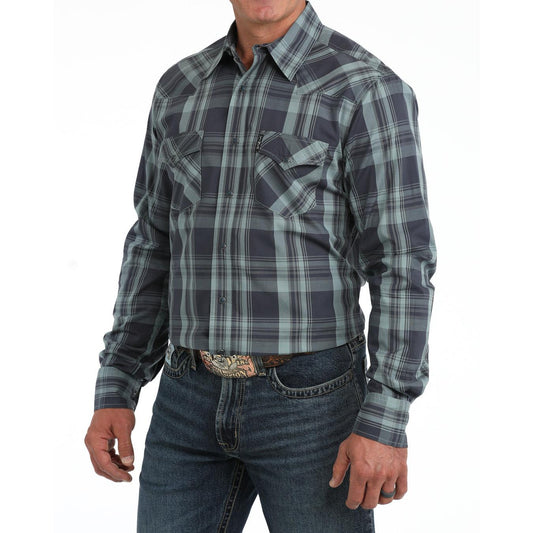 Cinch Men's Modern Fit Long Sleeve Plaid Western Shirt - Blue