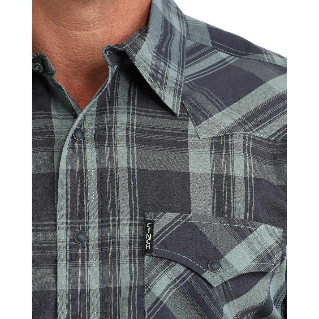 Cinch Men's Modern Fit Long Sleeve Plaid Western Shirt - Blue
