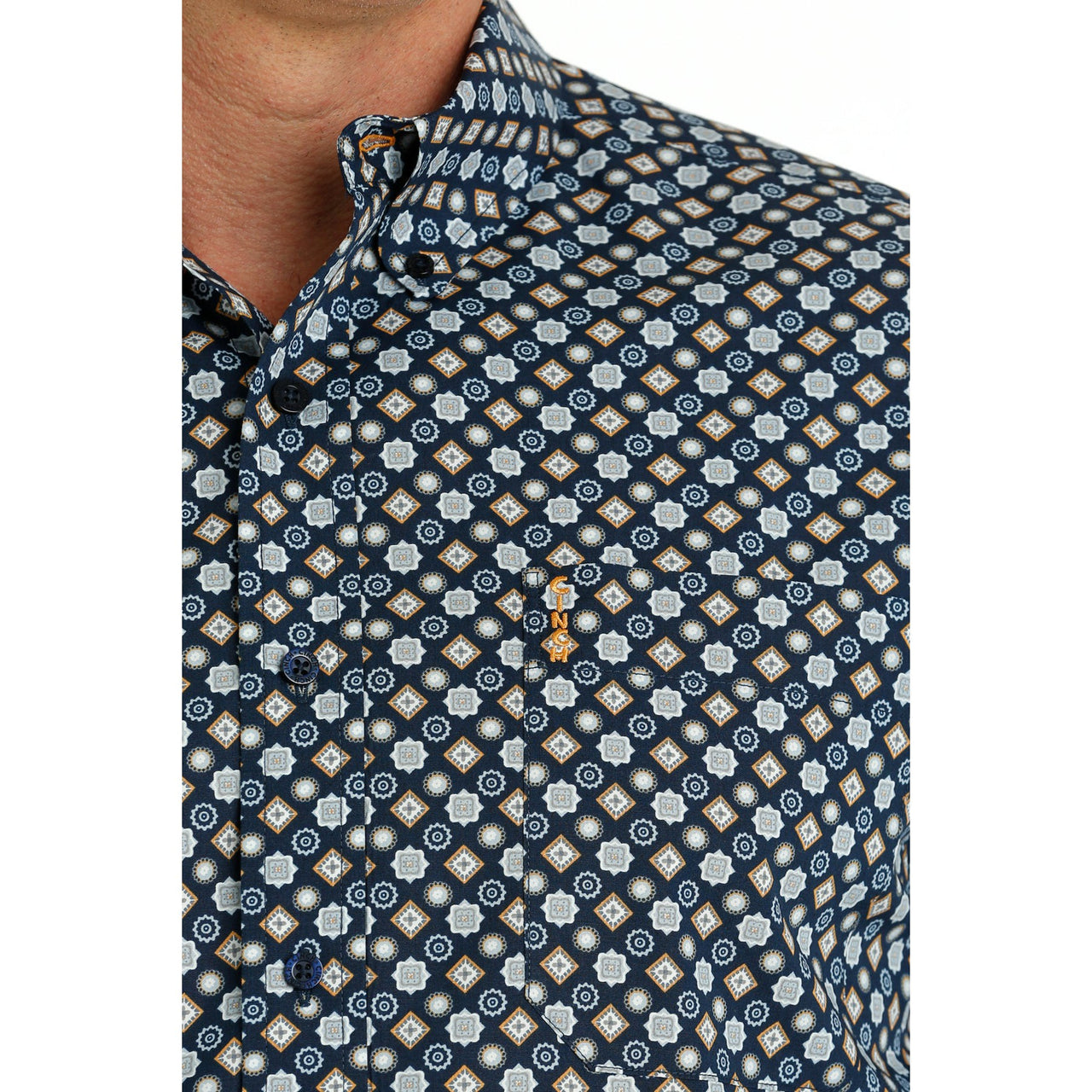 Cinch Men's Long Sleeve Modern Fit Geometric Print Button Down Shirt - Navy