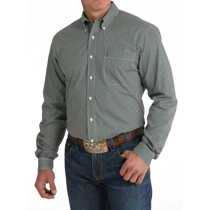 Cinch Men's Classic Fit Long Sleeve Cotton Patterned Shirt - Green