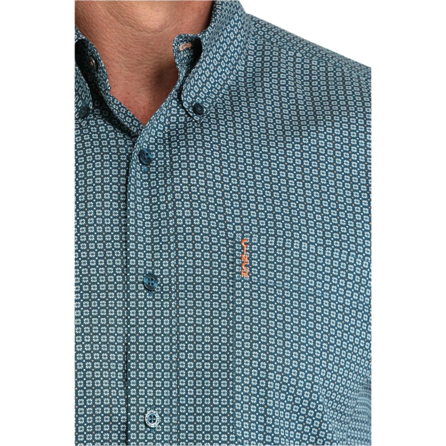 Cinch Men's Long Sleeve Button Down Geo Print Shirt - Teal