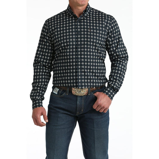Cinch Men's Long Sleeve Print Shirt - Navy
