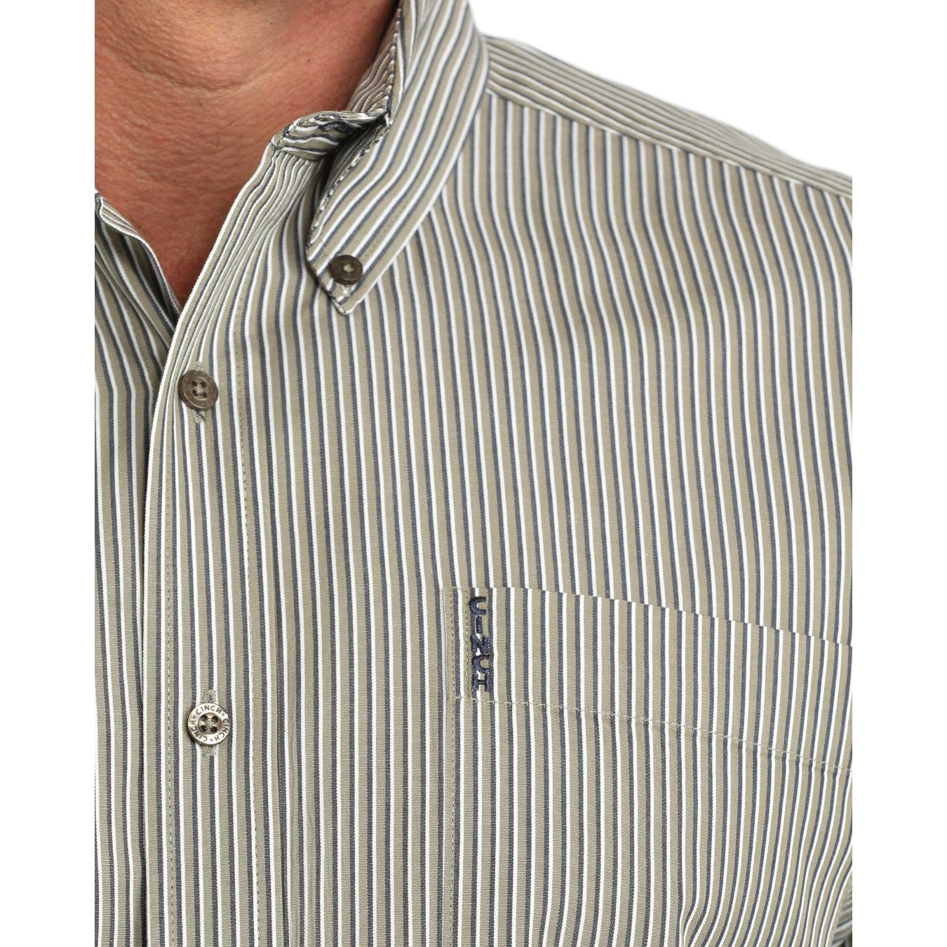 Cinch Men's Modern Fit Long Sleeve Stripe Western Shirt - Olive