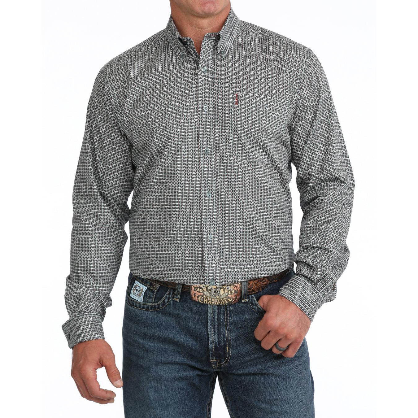 Cinch Men's Modern Fit Long Sleeve Print Western Shirt - Blue