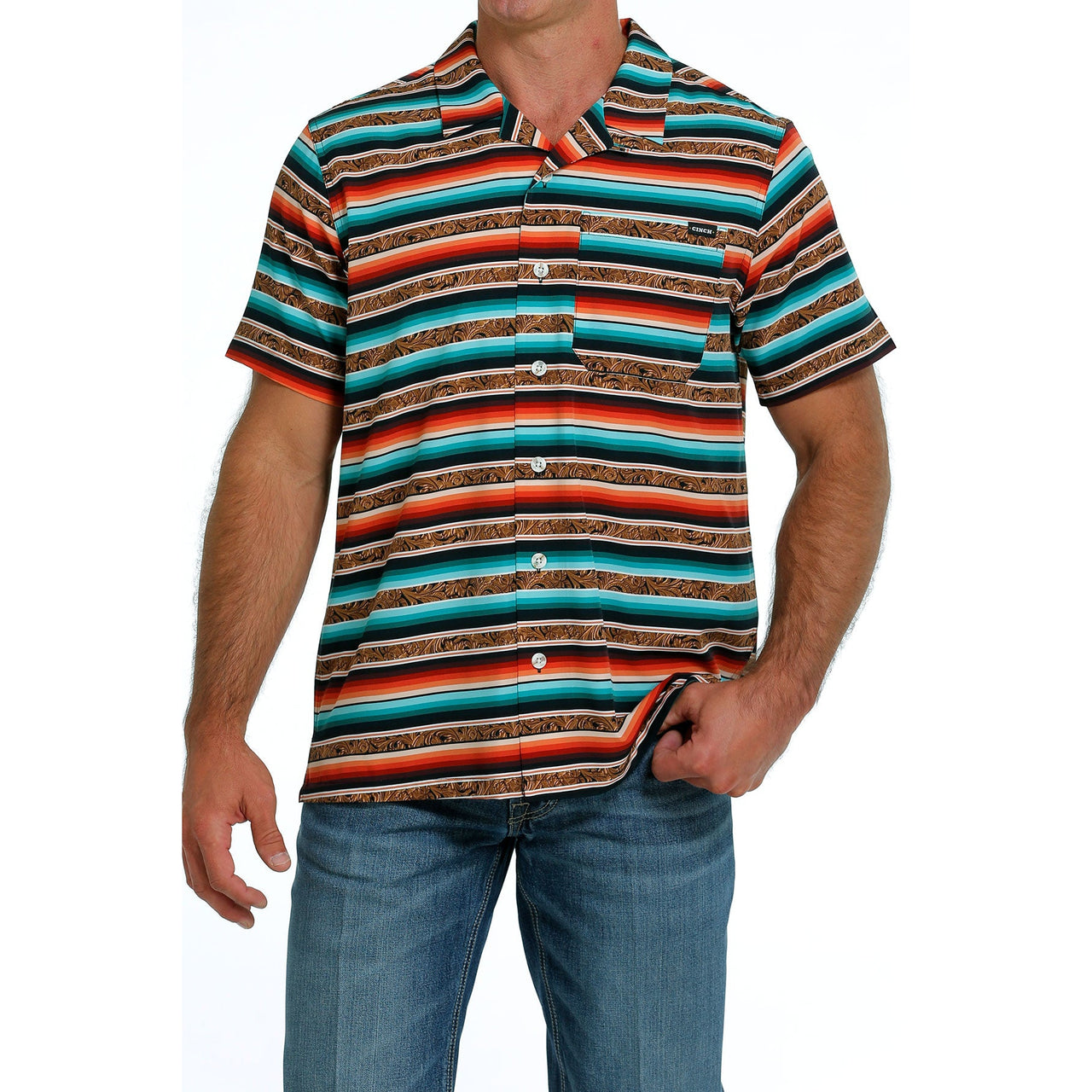 Cinch Men's Western Short Sleeve Camp Button - Multi-colour