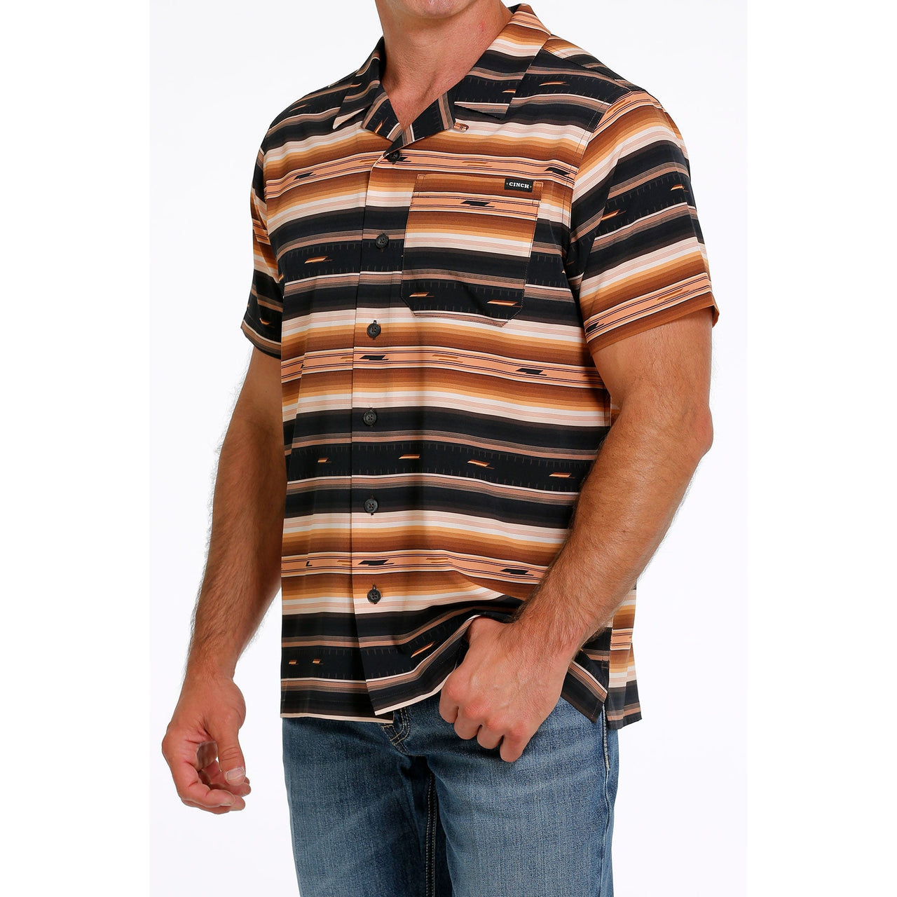 Cinch Men's Southwest Print Short Sleeve Camp Shirt- Brown/Black