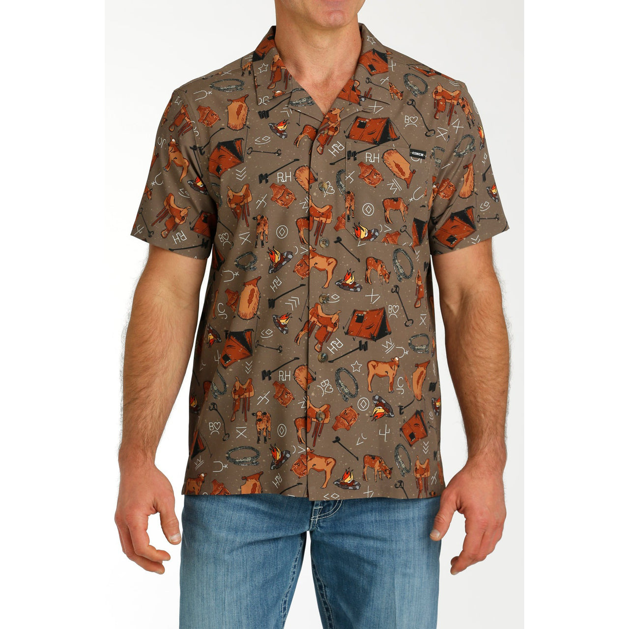 Cinch Men's Short Sleeve Camp Shirt - Brown