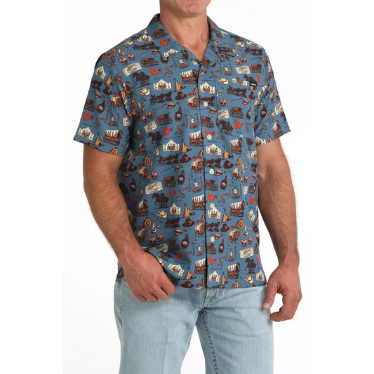 Cinch Men's Short Sleeve Camp Shirt- Blue