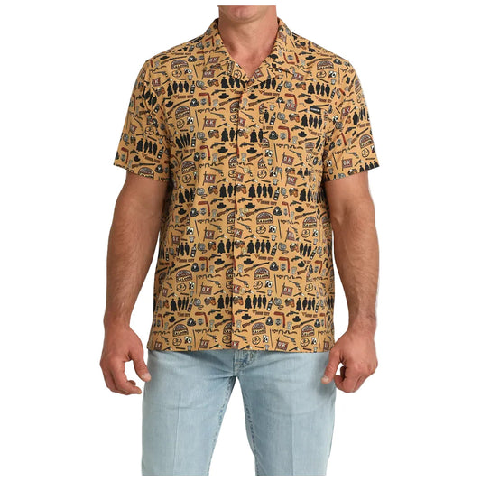 Cinch Men's Short Sleeve Camp Shirt- Brown