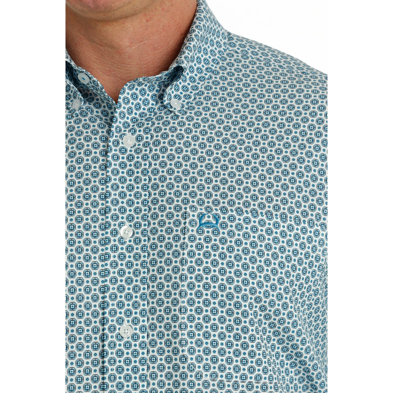 Cinch Men's Arenaflex Geometric Print Button-Down T-Shirt - White