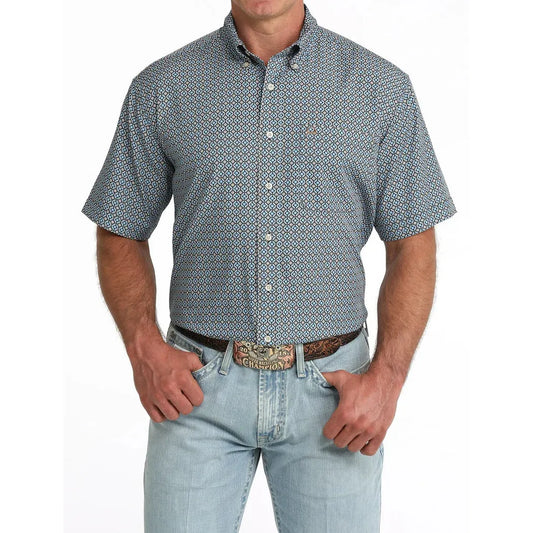 Cinch Men's Short Sleeve Print Arenaflex Shirt- Blue