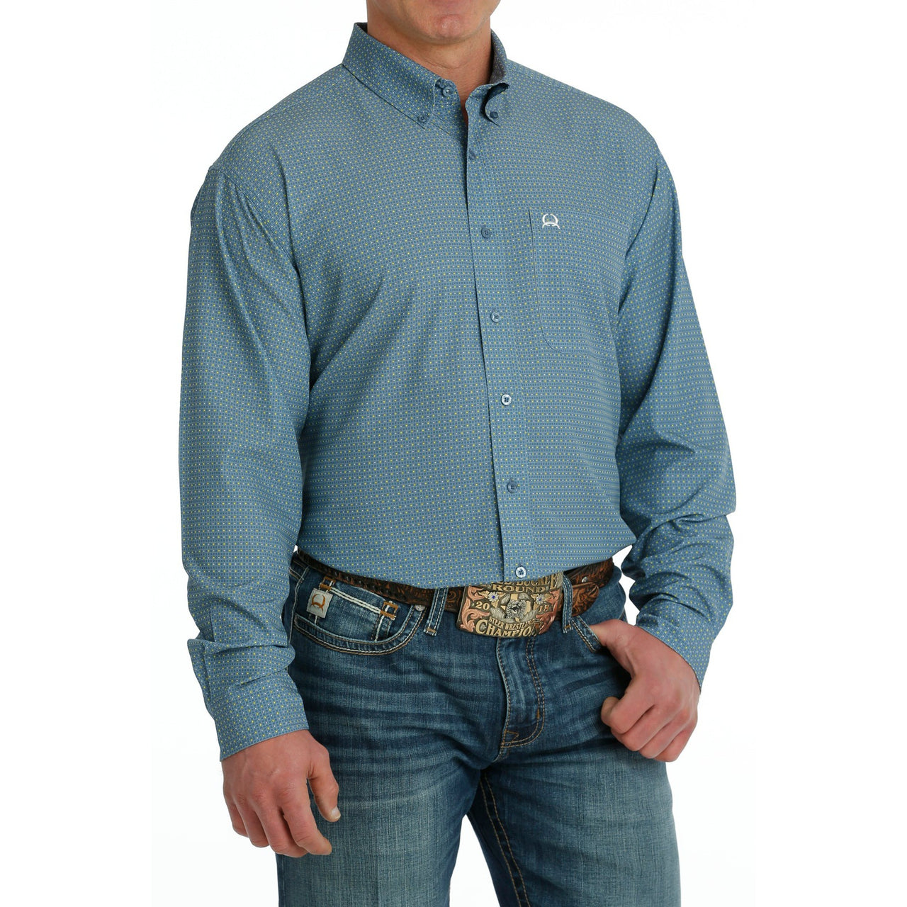Cinch Men's Arenaflex Geometric Print Button-Down Shirt - Blue
