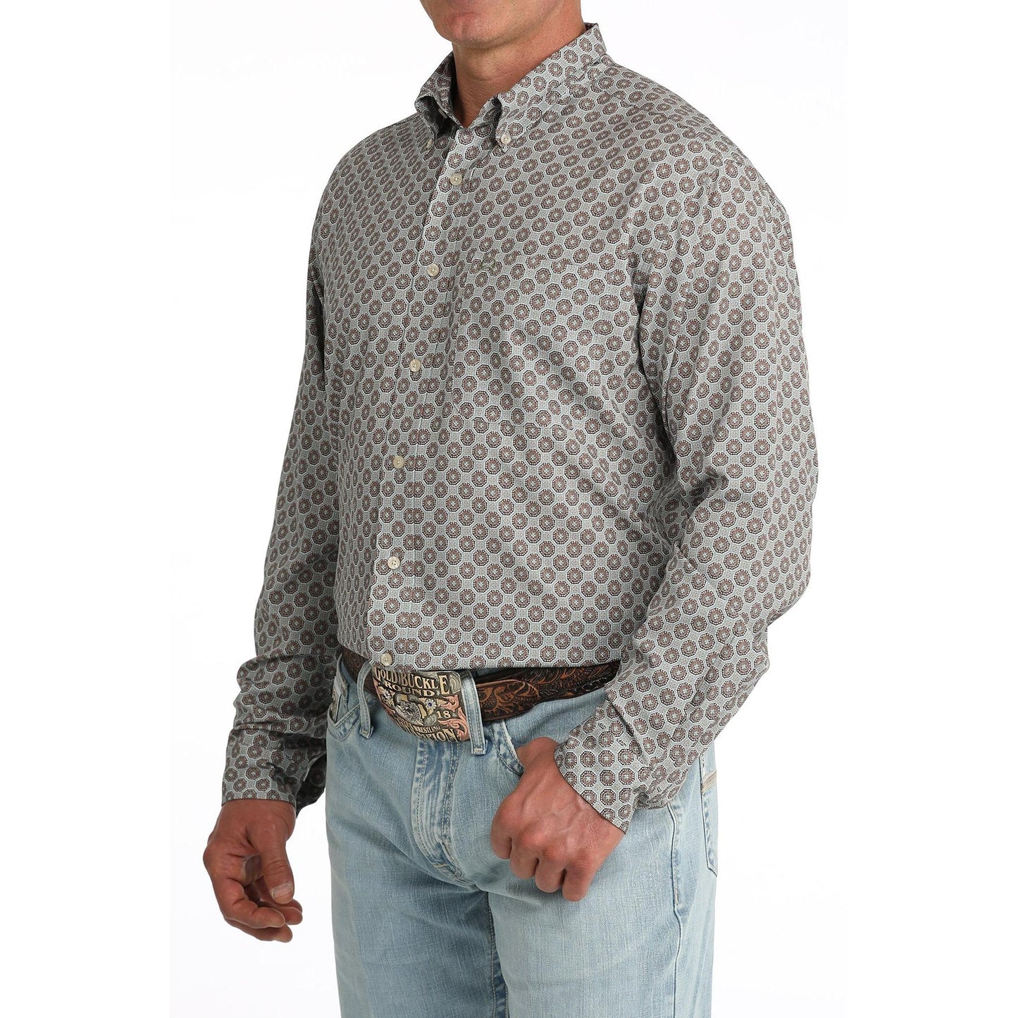 Cinch Men's Long Sleeve Arenaflex Print Shirt- Grey