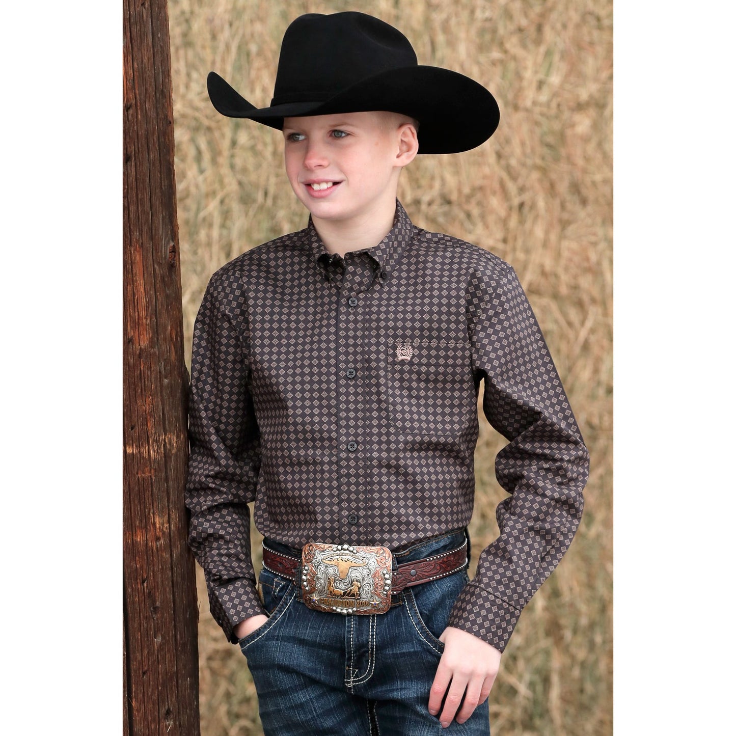 Cinch Boy's LS Print Shirt - Brown